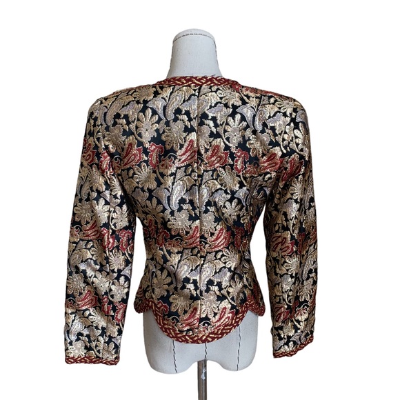 Vintage 80s Victor Costa Metallic Brocade Evening Jacket Top size 6 8 Medium - Picture 4 of 13